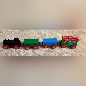 4 wooden train cars (including engine and Brio zoo) compatible w/ Brio &Thomas